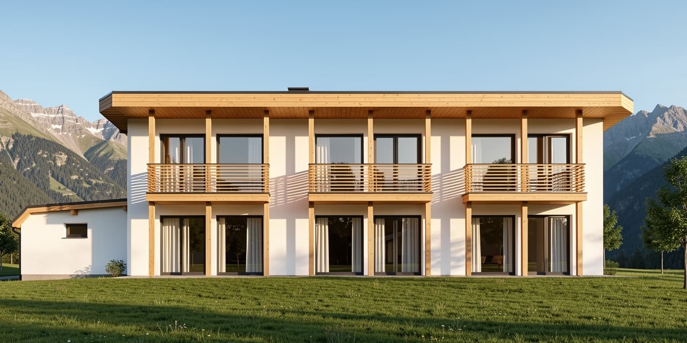 Top 1: Tagesvisualisierung der Vallis Achen Residenzen mit Bergpanorama